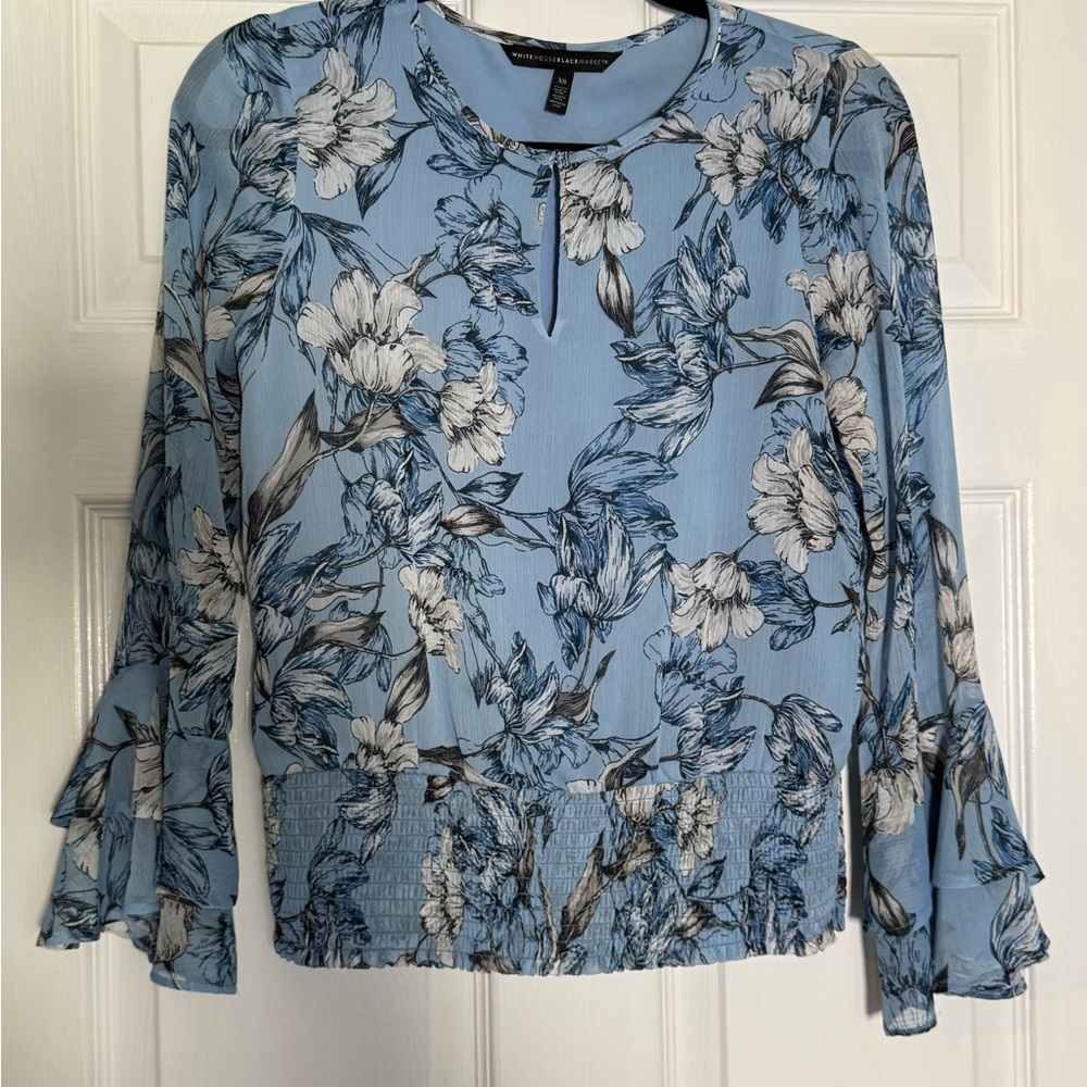 White House Black Market Blue Floral Blouse